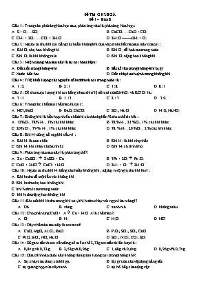 Đề thi giữa kì 2 môn Hóa học, Vật lý Lớp 8